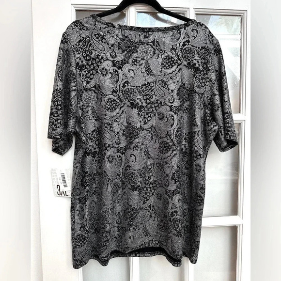 LuLaRoe Elegant Holiday Collection Black Sparkly Metallic Paisley Blouse Size 3X - Picture 2 of 9